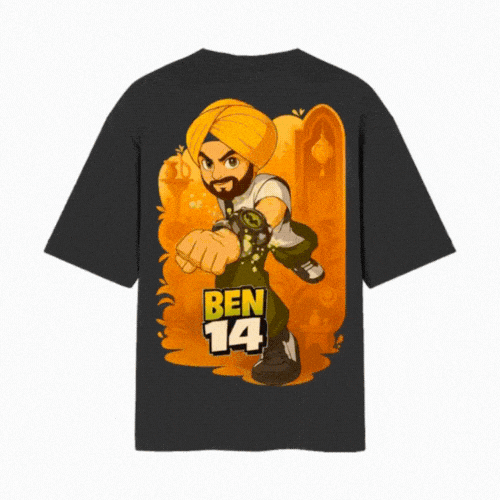 Ben10 Parody Punjabi Ben14 Oversized Back Printed Black tshirt