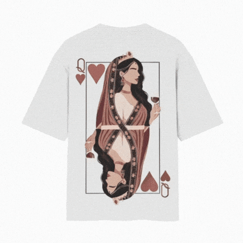 Queen Of Hearts Card Deck Back Printed White Tshirt