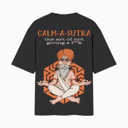 Calm-a-Sutra (Sage with Sunglasses Tee) Back Printed Oversized Black Tshirt