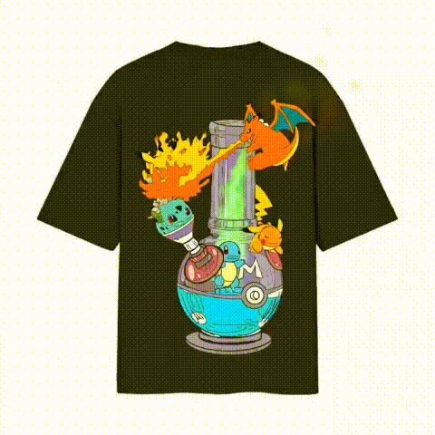 PokeBONG Tee (Pokemon Bong tee) Back Printed Oversized Black Tshirt