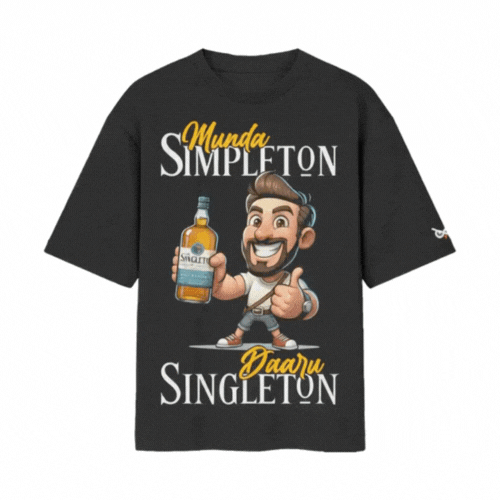 Munda Simpleton Daaru Singleton Whiskey – Rahul Dua Front Printed Oversized Black Tshirt