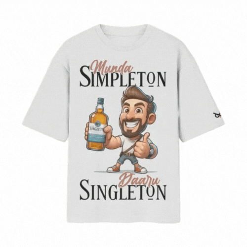 Munda Simpleton Daaru Singleton Whiskey – Rahul Dua Front Printed Oversized White Tshirt