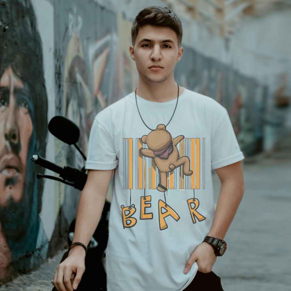 Theif Bear Crossing Bars Oolta Seedha White Printed Tshirt