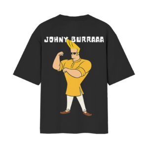 Johny Burraaa (Johny Bravo) Punjabi Version Front Back Printed Black Tshirt