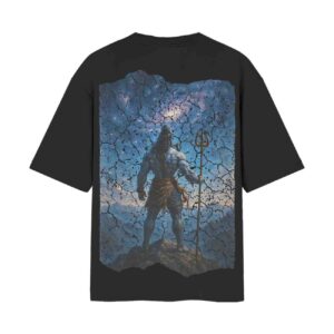Muscular Shiv Ji Oversized Front Back Printed Black Tshirt