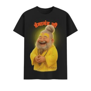 Premanand Ji 3D Cute Regular Printed Unisex Black Tshirt