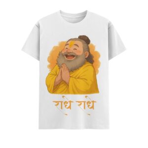 Premanand Ji Laughing Regular Printed Unisex White Tshirt
