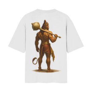 Hanuman Ji Mascular Back Oversized Front Back Print Unisex White Tshirt