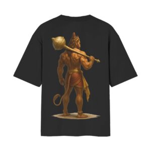 Hanuman Ji Mascular Back Oversized Front Back Print Unisex Black Tshirt