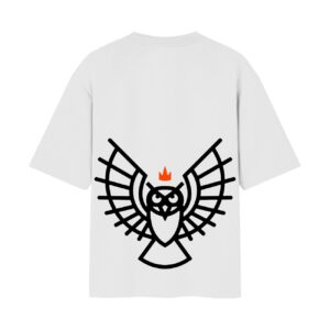 Oolta Seedha Owl Special Back Print Oversized Unisex White Tshirt