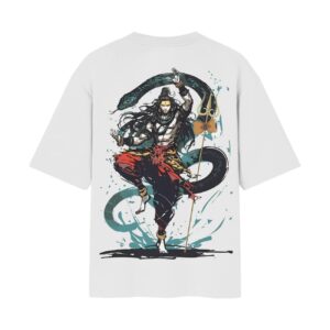 Shiv Ji Tandav Oversized Front Back Print Unisex White Tshirt