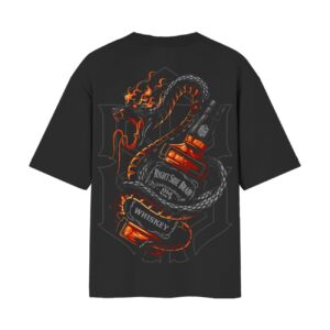 Venomous Whisky Snake Puff Front Back Print Oversized Unisex Black Tshirt