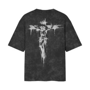 Jesus Christ Cross Acid Wash Oversized Front Back Black Tshirt