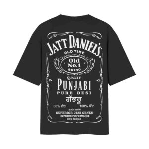 Jatt Daniels (Jack Daniels) Whisky Cover Back Printed Black Oversized Tshirt