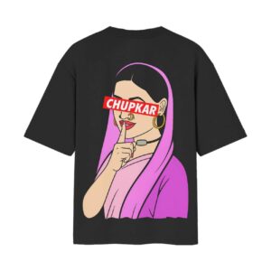 CHUP KAR Boss Lady Back Printed Oversized Black Tshirt