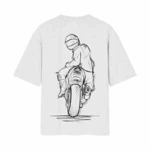 RIDER Pencil Art Minimal Front Back Printed Oversized White Tshirt