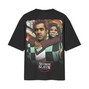 Selmon Slayer (Demon Slayer Parody) Back Printed Black Oversized Tshirt