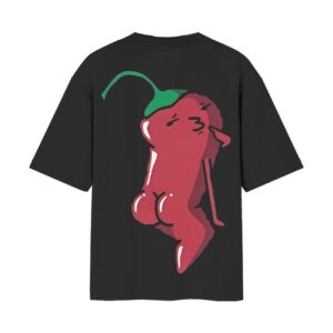 Spicy Chilli Posing Back Printed Oversized Black Tshirt