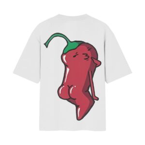 Spicy Chilli Posing Back Printed Oversized White Tshirt