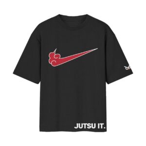 Akatsuki Ninja Swoosh “Jutsu It” Nike Parody Front Printed Oversized Black Tshirt