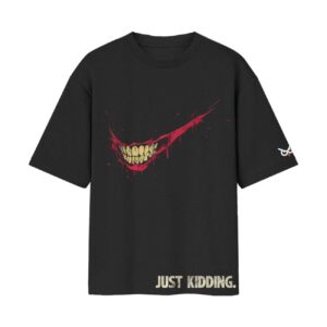 Joker Swoosh “Just Kidding” Nike Parody Front Printed Oversized Black Tshirt