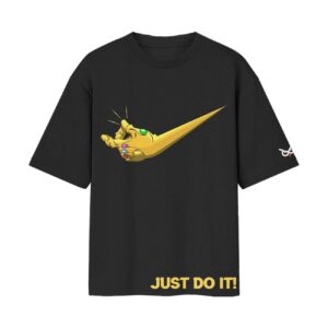 Thanos Snap Swoosh “Just Do It” Nike Parody Front Printed Oversized Black Tshirt Thanos Snap Swoosh “Just Do It” Nike Parody Front Printed Oversized Black Tshirt
