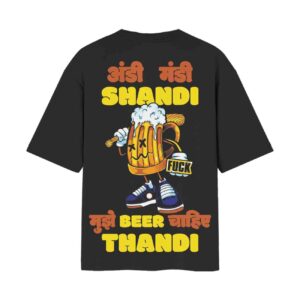 Andi Mandi Shandi (Beer Mug) Back Printed Oversized Black Tshirt