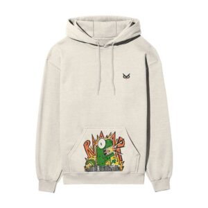 Crayon Kaiju Chaos – Cartoon Godzilla Front Pocket Printed OFF-White Hooded Sweatshirt