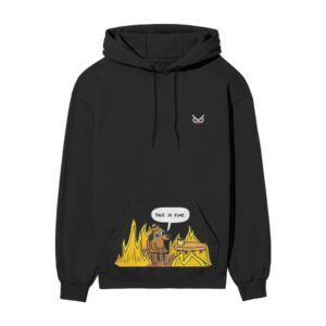 This Is Fine! Meltdown Moodie Dog Pocket Front Printed Black Hooded Sweatshirt