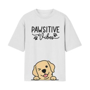 PAWSITIVE Vibes | Dog Lovers Front Pocket & Back Printed White Tshirt