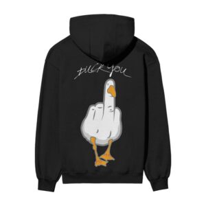 Duck You Middle Finger Back Printed Oversized Black Hooded Sweatshirt