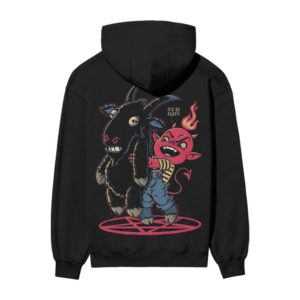 Cute Devil Wants The Fluffy Goat Back Printed Black Hooded Sweatshirt