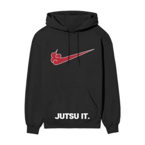 Akatsuki Ninja Swoosh “Jutsu It” Nike Parody Front Printed Oversized Black Hooded Sweatshirt