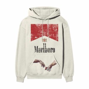 MARLBORO God Passing Cigarette Front Printed Oversized OFF-White Hooded Sweatshirt