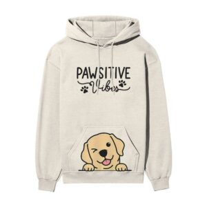 PAWSITIVE Vibes | Dog Lovers Front Pocket & Back Printed OFF-White Hooded Sweatshirt