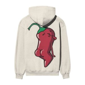 Spicy Chilli Posing Front Back Printed Oversized OFF-White Hooded Sweatshirt