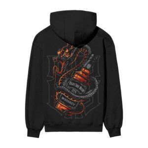 Venomous Whisky Snake Puff Back Printed Oversized Black Hooded Sweatshirt