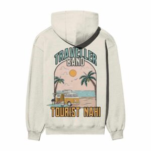 Traveller Bano, Tourist Nahi Quote With Shades Front Back Printed Oversized OFF-White Hooded Sweatshirt