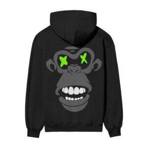 Gorilla Monkey Dope Slime Drip Front Back Prined Black Hooded Sweatshirt