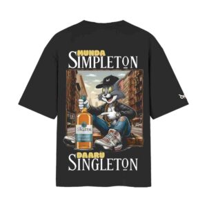 Munda Simpleton Daaru Singleton Whiskey – Tom Cat Back Printed Oversized Black Tshirt