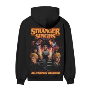 Stranger Singhs (Stranger Things Parody) Punjabi Edition Back Printed Black Hooded Sweatshirt