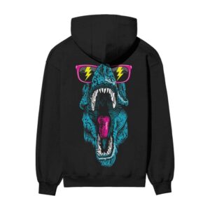 Cool Dino Jurassic Chill Oversized Back Printed Black Hooded Sweatshirt