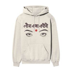 Log Kya Kahenge Eye-Roll Oversized Front Printed OFF-White Hooded Sweatshirt