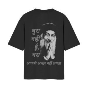 OSHO Bura Nahu Hu | The Enlightened Rebel Front Back Printed Black Oversized Tshirt