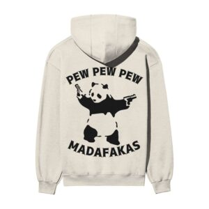Pew Pew Madafakas – Panda Back Printed Off-White Hooded Sweatshirt