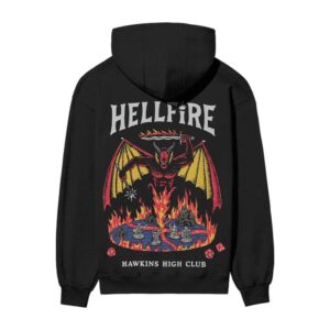Stranger Things – Hellfire Hawkins High Club Oversized Front Back Printed Black Hooded Sweatshirt Stranger Things – Hellfire Hawkins High Club Oversized Front Back Printed Black Hooded Sweatshirt
