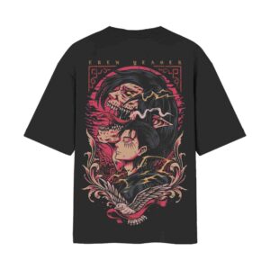 Eren Yeager With Logo – Attack On Titans | Anime Edition | Oversized Back Printed Black Tshirt
