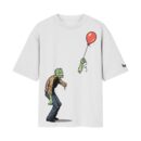Cute Zombie Chasing Balloon With Sad Face Oversized Front Print Black Tshirt ooltaseedha.com