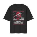 Marvel Deadpool - Merry Christmas (Kiss My Ass) Funny Oversized Front Print Black Tshirt | ooltaseedha.com