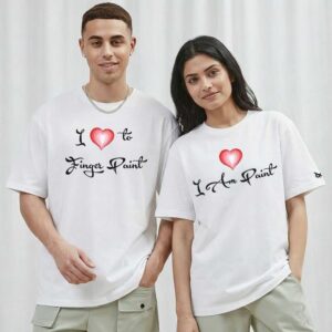 Love To Finger Paint – Couple Set Oversized Front Print White T-Shirts Set